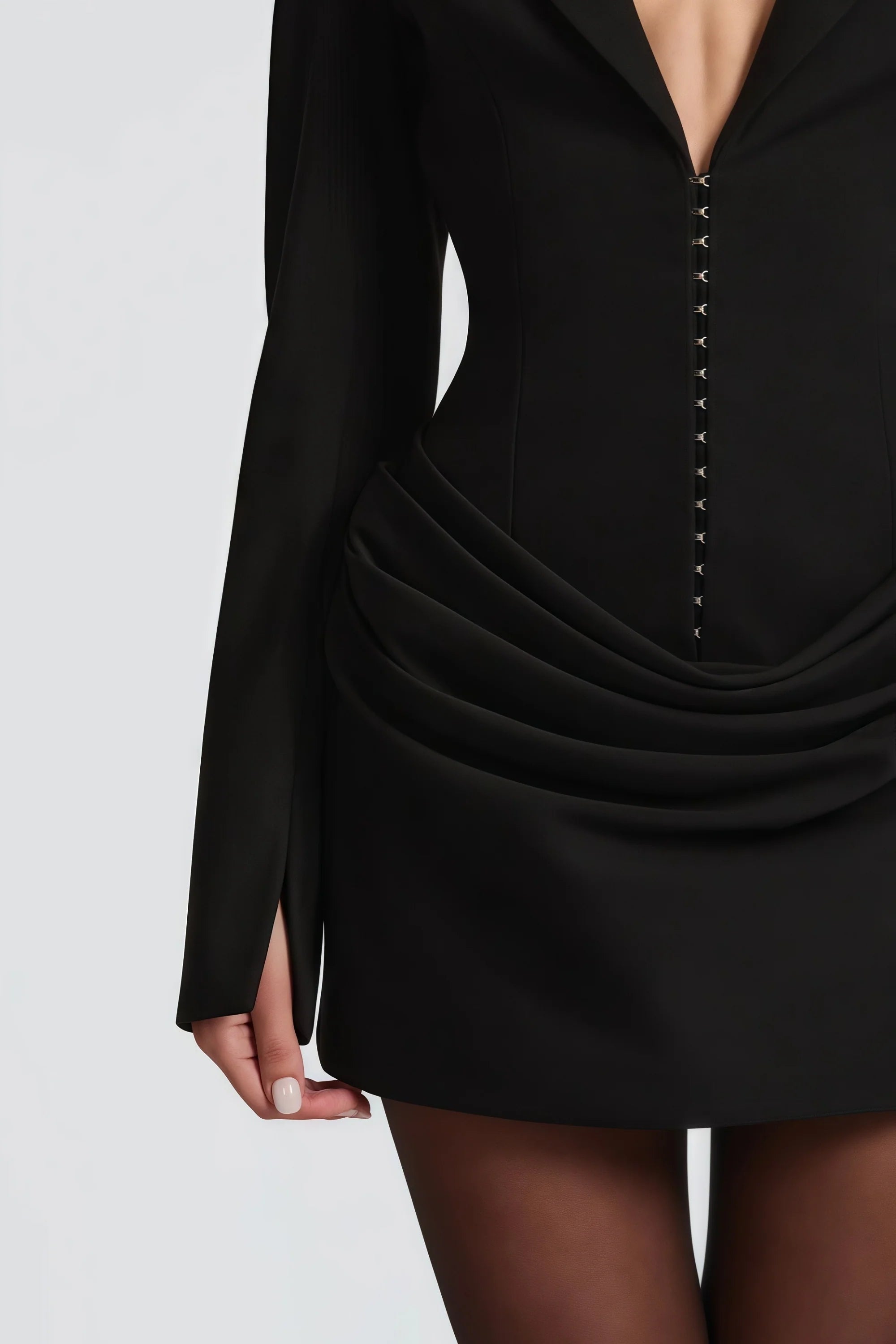Flowering Girl Women Amelia v-Neck Ruched Blazer Mini Dress In Black