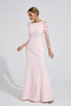 Victoria Pink Sequin Mesh Sleeve Maxi Dress