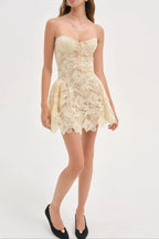 Lace hollow Sleeveless Mini Dress in yellow