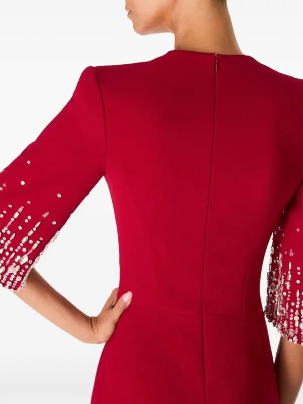 Flowering Girl Women biela v-neck crystal-embellished midi dress in red