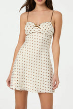 Satin Polka Dot Mini Dress In Ivory