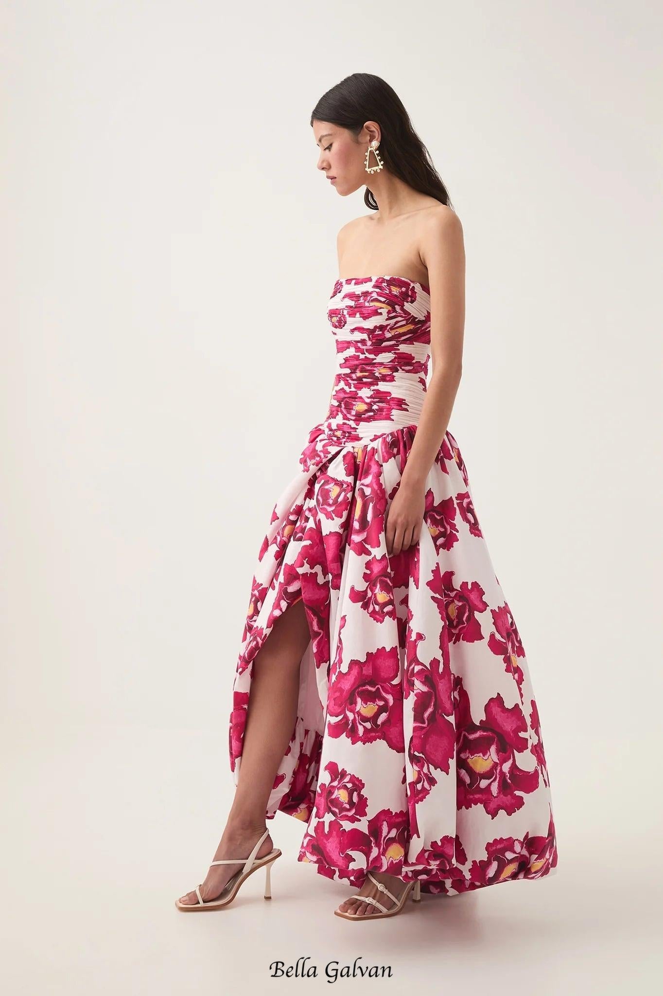 nancy Violette  Bubble Hem Maxi Dress in pale red