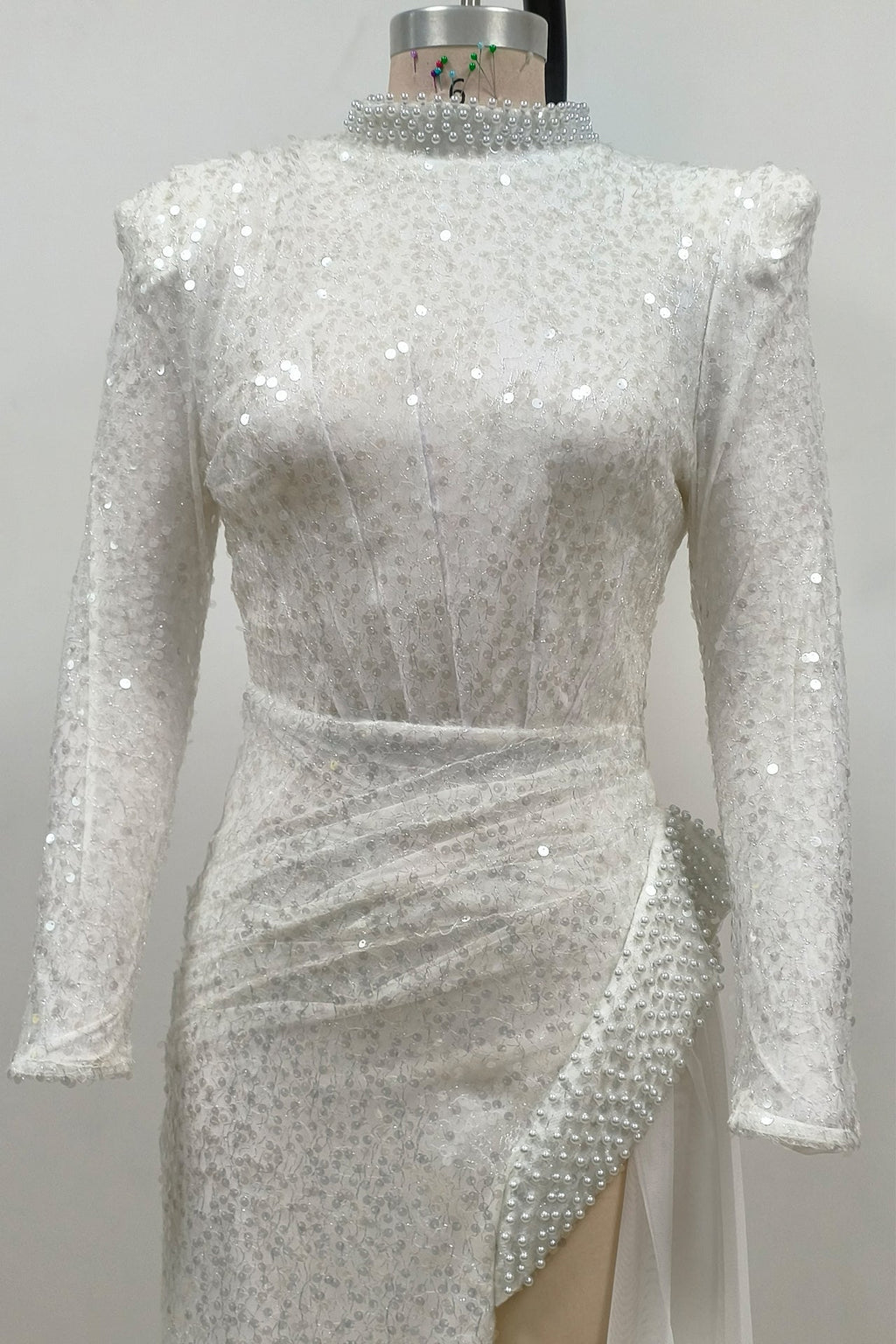 Flowering Girl Women Yvette Pearl Embellished Sequin Maxi Dress In White