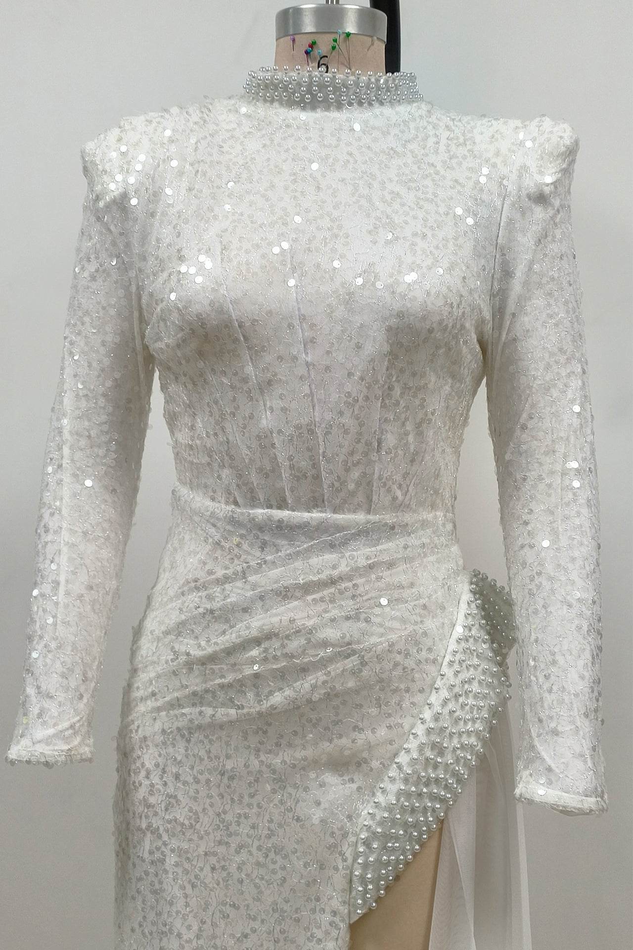 Flowering Girl Women Yvette Pearl Embellished Sequin Maxi Dress In White