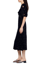 GUIPURE VELVET DAISY PRINT MAXI DRESS