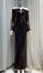 Flowering Girl Women long sleeve sequin maxi dress in brown
