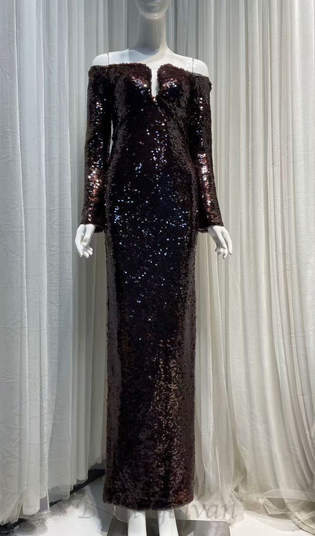 Flowering Girl Women long sleeve sequin maxi dress in brown