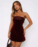 Flowering Girl Women Maud Velvet Strapless Bodycon Mini Dress In Wine