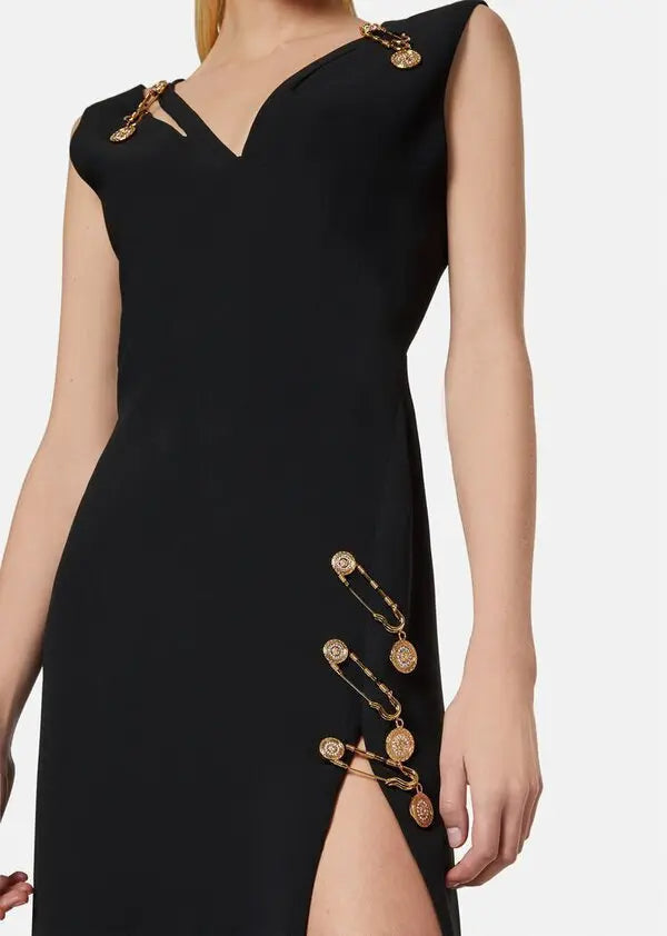 Flowering Girl Women v-neck Pin-embellished maxi Dress in black