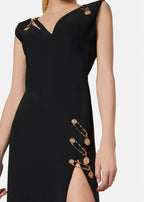 Flowering Girl Women v-neck Pin-embellished maxi Dress in black
