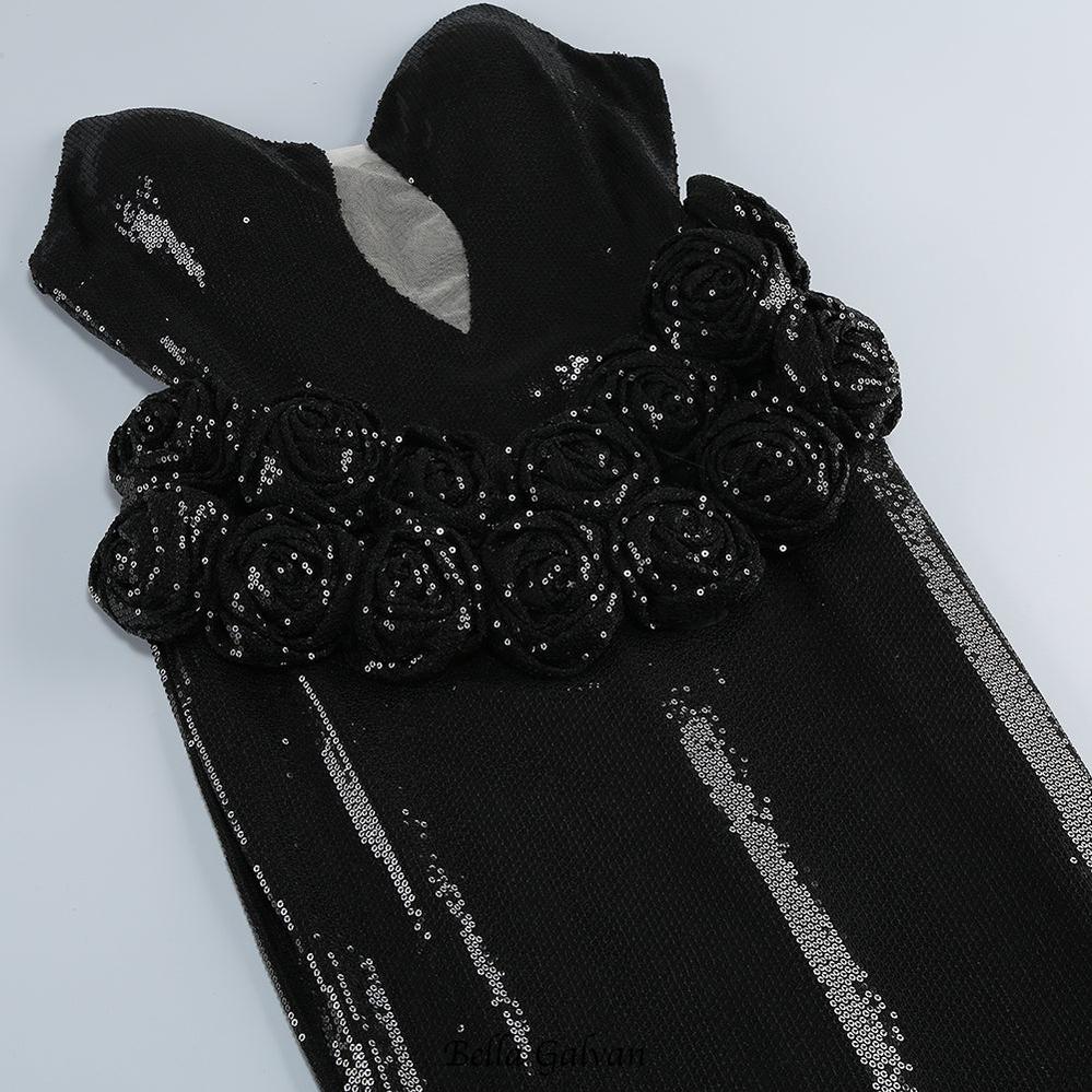 Flowering Girl Women vivien off-shoulder sequin prom maxi dress in black
