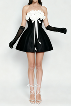Gladys Strapless 3d Floral Corset A-Line Dress In Black
