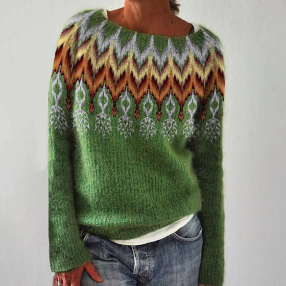 Flowering Girl Women Casual Feather Printing Crew-neck Sweater