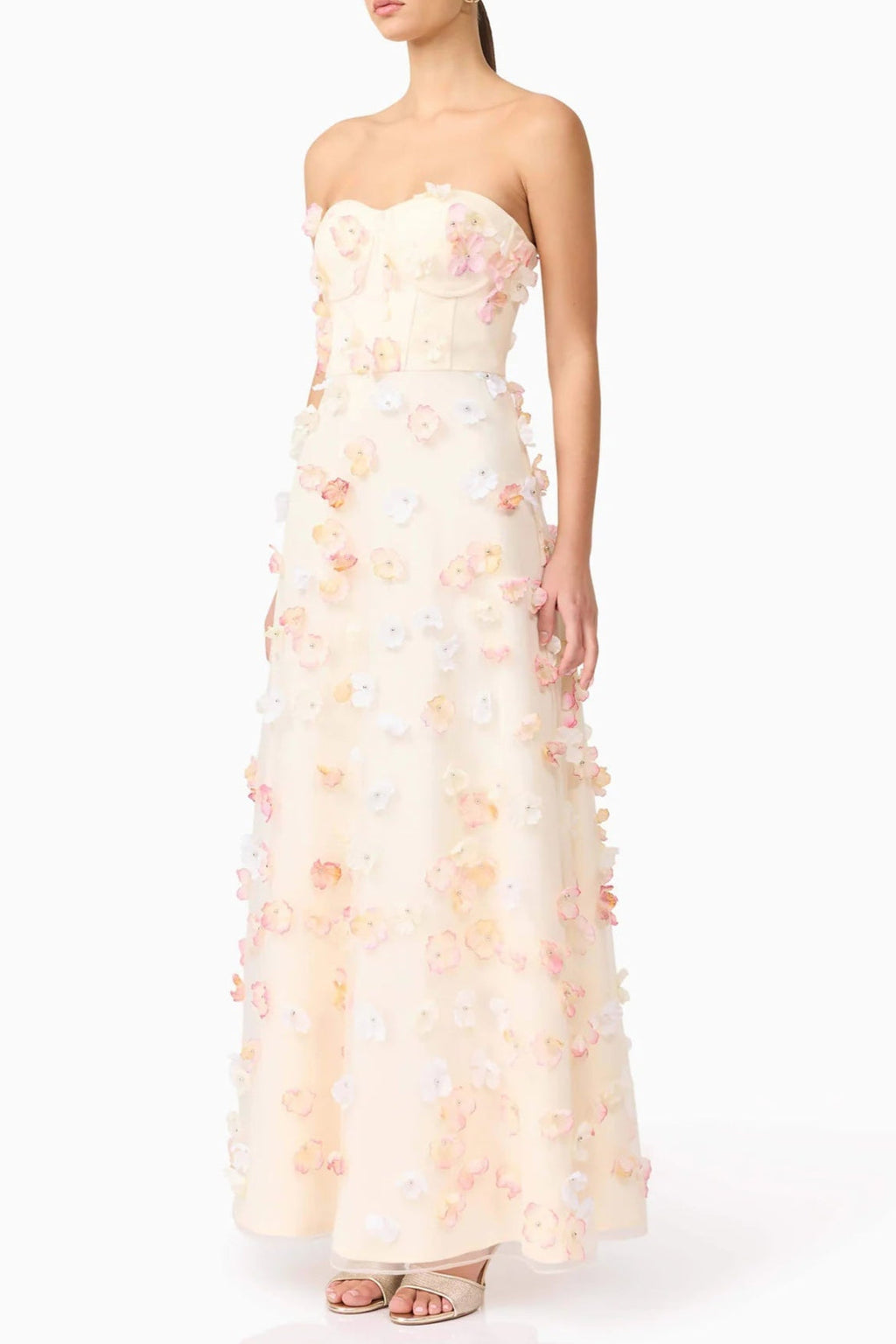 Flowering Girl Women Off-Shoulder Embroidered Maxi Dress In Apricot
