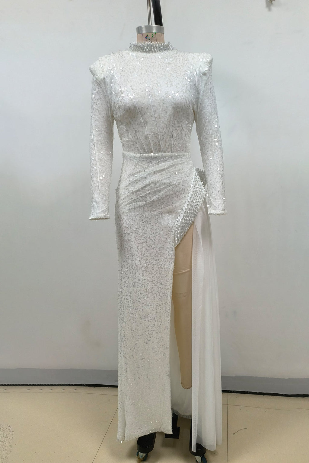 Flowering Girl Women Yvette Pearl Embellished Sequin Maxi Dress In White
