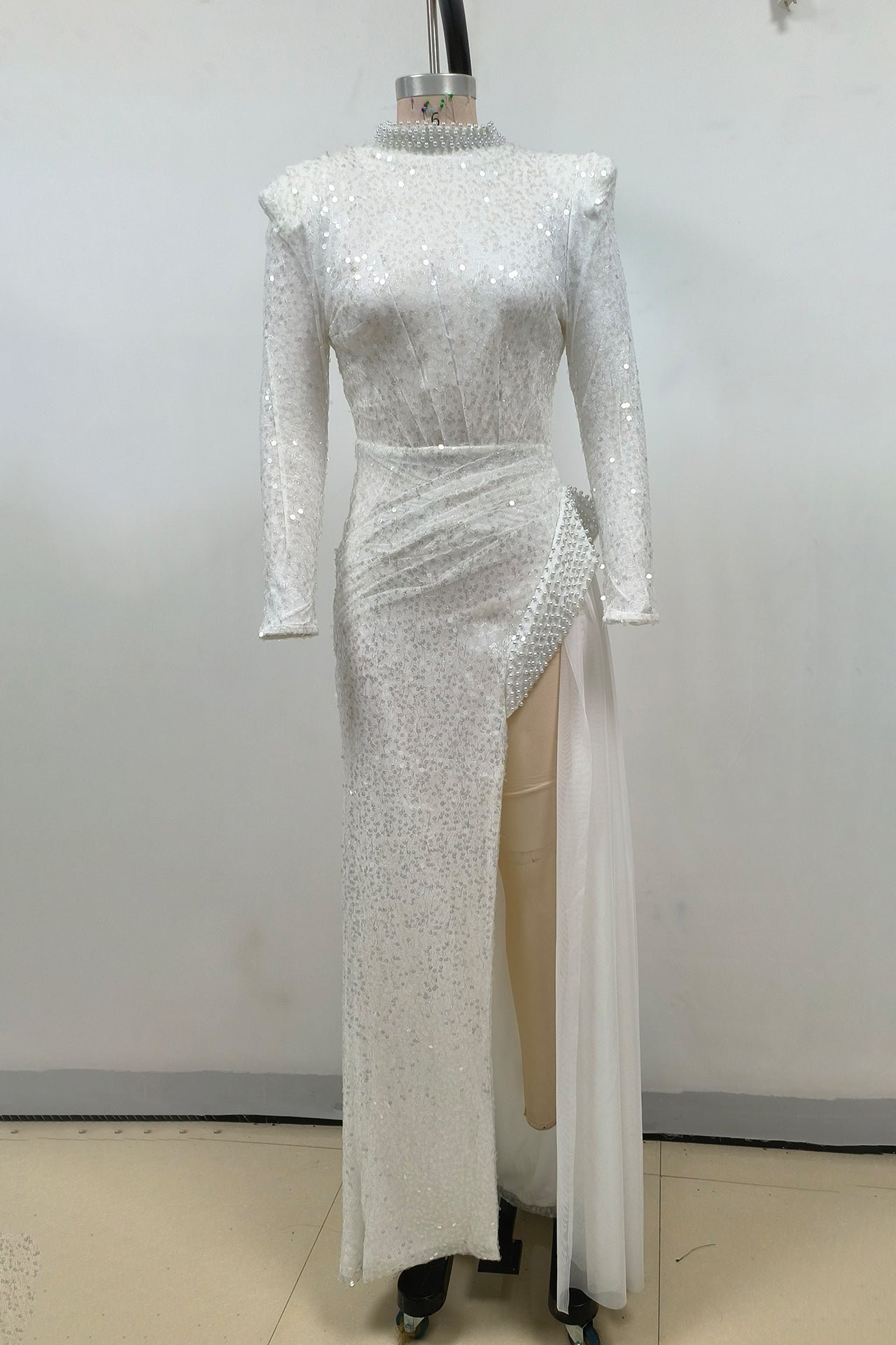 Flowering Girl Women Yvette Pearl Embellished Sequin Maxi Dress In White