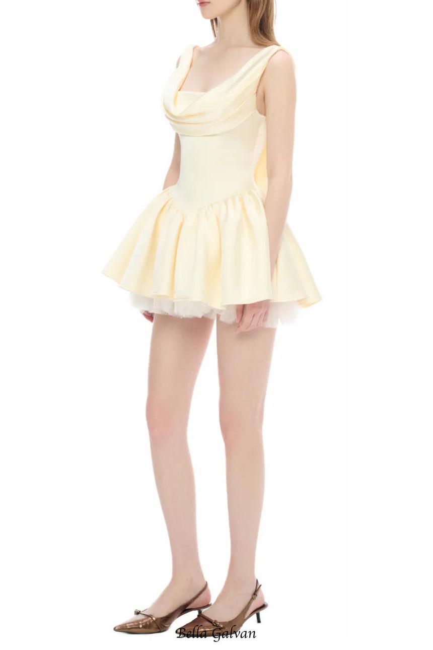 bernice backless pleated puffy Mini Dress - Champagne