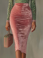 Flowering Girl Women Pink Velvet Bodycon Dress With Patchwork Webbing And Leopard Print