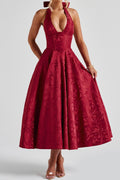 Effie back bow Midi Dress - Red