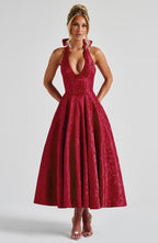 Effie back bow Midi Dress - Red
