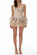 Eleanore Lace-Trim Floral-Decorated Slip Mini Dress In Apricot