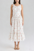 Hedy Elastic Printed Tie-Waist Midi Dress——Pink