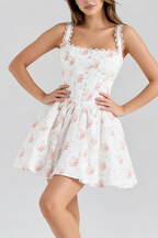 Hedy Elastic Printed Tie-Waist Mini Dress——Pink