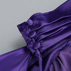 Flowering Girl Women satin wrap halter gown with flower in purple