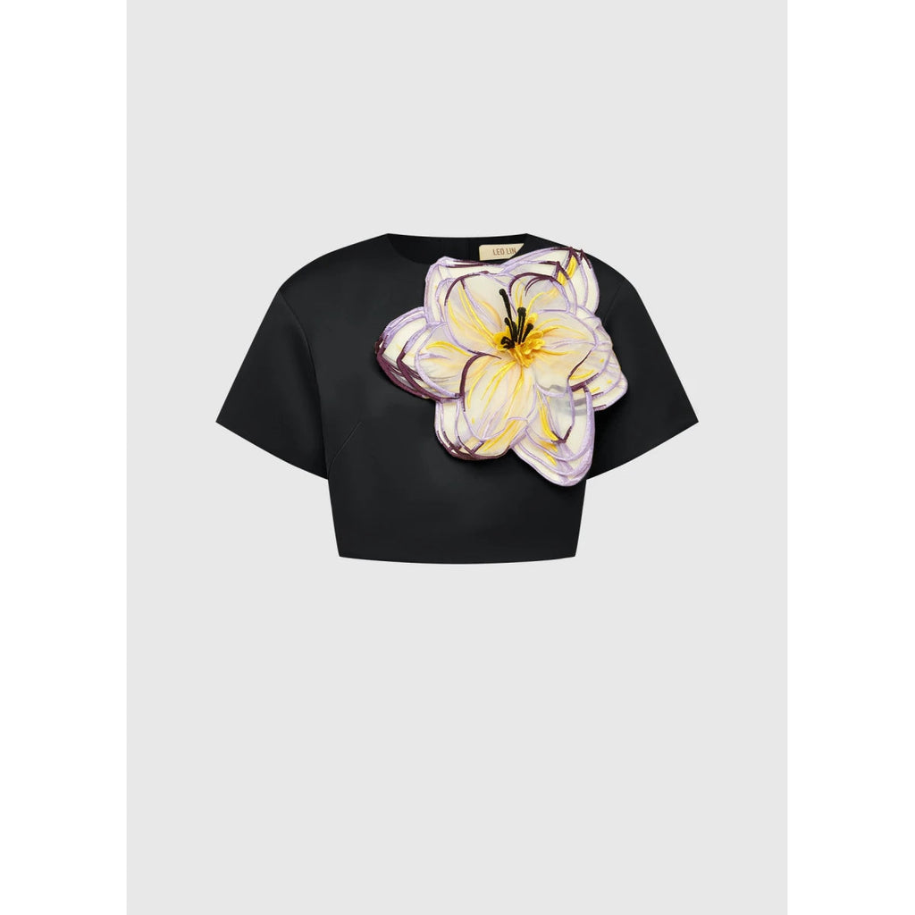 Indie Appliqué Sleeve Iris Print set in black