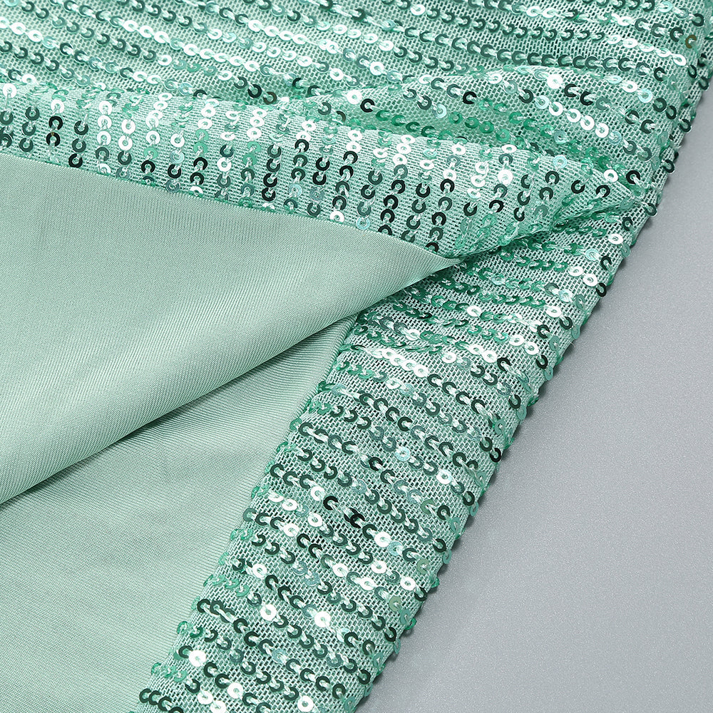 Flowering Girl Women sequin ruched high slit maxi dress in green