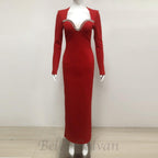 Flowering Girl Women sylvia crystal embellished long sleeve maxi dress in red