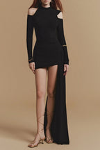 Flowering Girl Women Black Off-Shoulder Bodycon Mini Dress With Cape