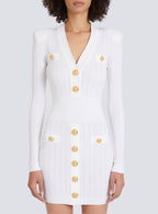 vicky v-neck button-detail ribbed mini dress in white