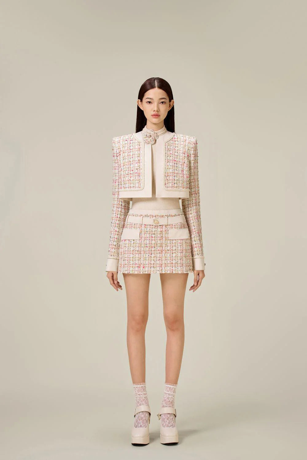 Flowering Girl Women Carlin patchwork Tweed Jacket in pink