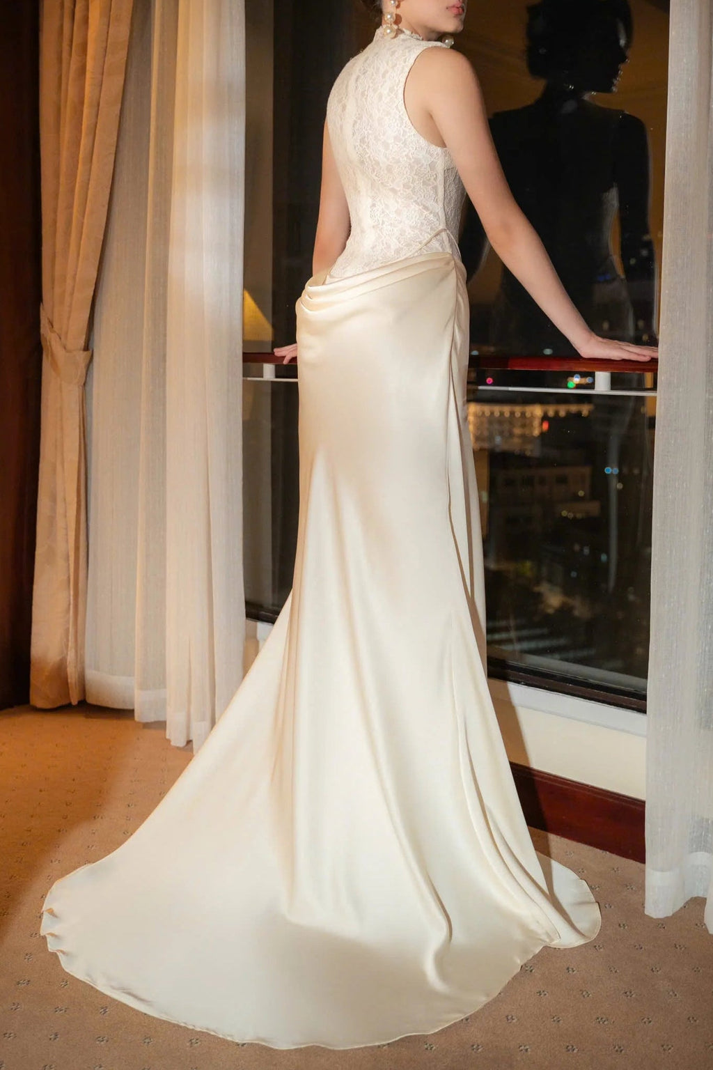 Giselle Flower Embellished Sleeveless Lace Maxi Dress  In White