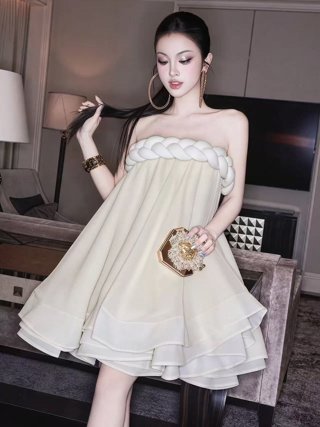 Hemp Rope Tube Top Tutu Skirt In Beige