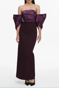 xaviera Off-Shoulder Pleated Satin Maxi Dress - dark purple