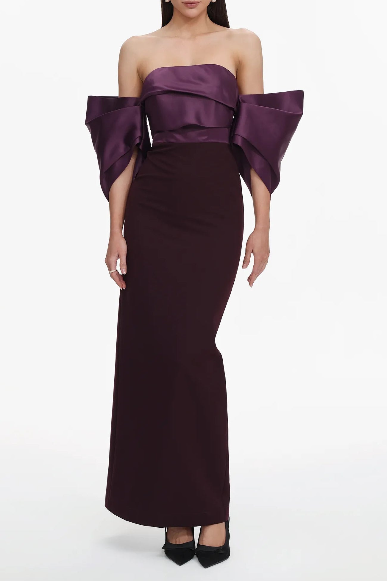 xaviera Off-Shoulder Pleated Satin Maxi Dress - dark purple