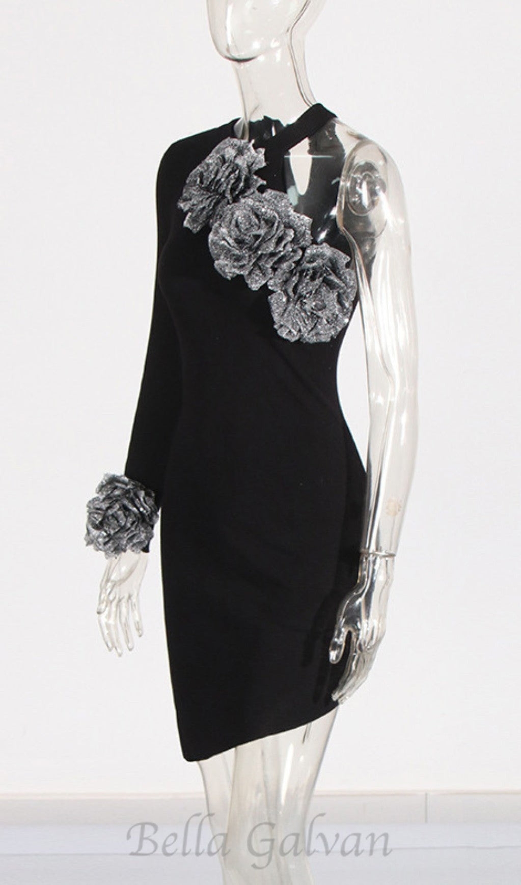 Flowering Girl Women CYANNE BLACK ONE SHOULDER FLOWER MINI DRESS