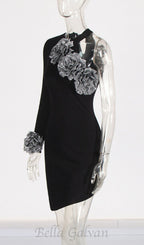 Flowering Girl Women CYANNE BLACK ONE SHOULDER FLOWER MINI DRESS