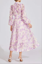 Simona Floral Print Lantern Sleeve Maxi Dress In Purple