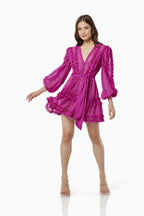 Flowering Girl Women Lara Chiffon flower hem Mini Dress in rose red