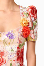 Flowering Girl Women Trista Multicolor Square Neck Backless Mesh Embroidered Fishtail Maxi Dress