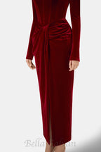Flowering Girl Women Bordeaux Velvet Draped midi Dress