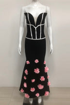 Flowering Girl Women Floral embellished Strapless Maxi Dress in Black