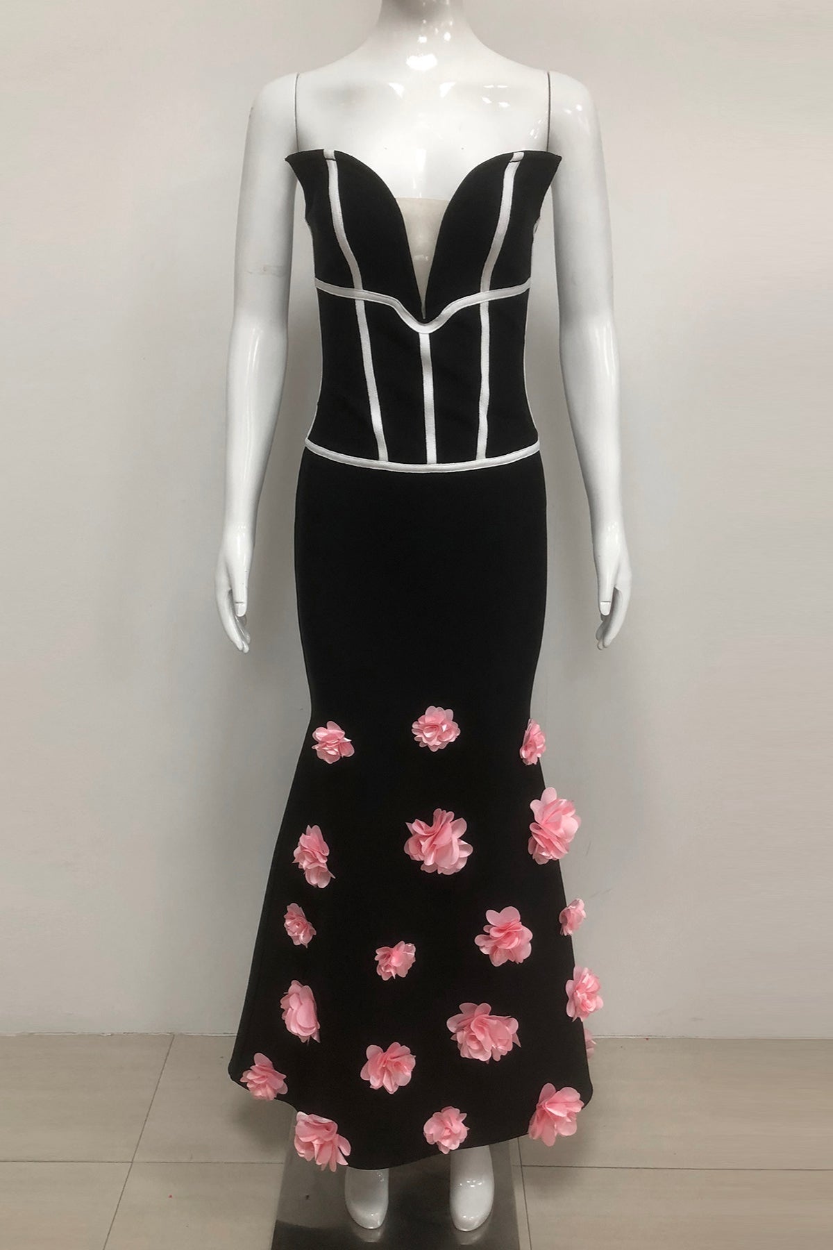 Flowering Girl Women Floral embellished Strapless Maxi Dress in Black