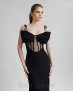 Flowering Girl Women Sleeveless Corset maxi Dress in black