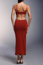 Deep-V Diamond Tassels Bandage Maxi Dress In Red