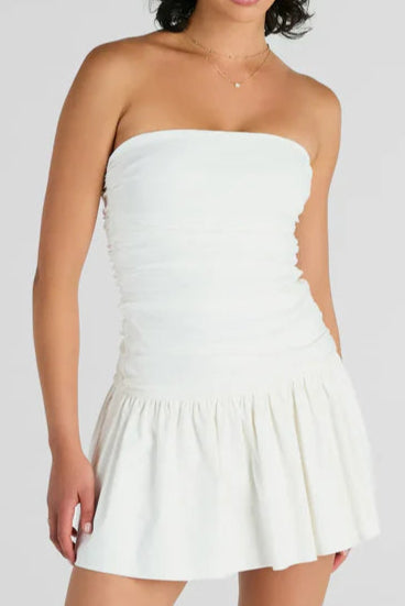 Strapless Mini Skater Dress In White
