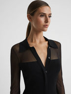 Flowering Girl Women sheer knitted button-through midi dress in black